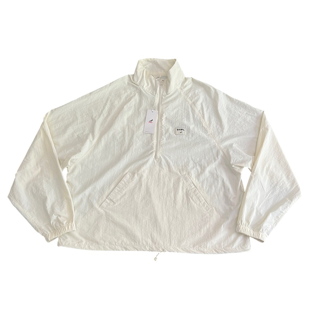 NWT Staple Pigeon STPL Men's Medium Quarter Zip Windbreaker Jacket Cream Nylon